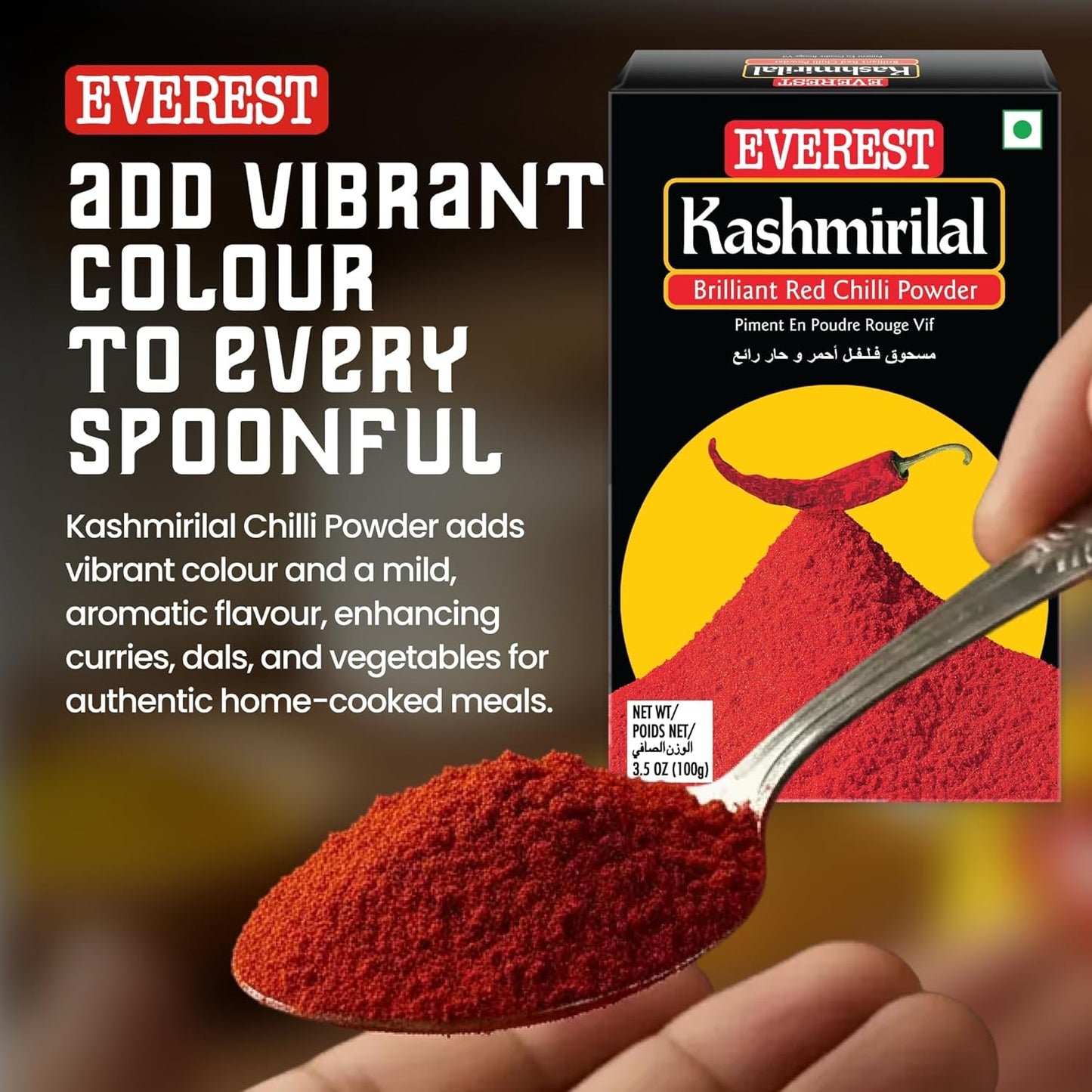 Everest Kashmirilal Brilliant Red Chilli Powder - 100gm | Kashmiri Lal Mirch with Mild Heat & Vibrant Deep Red Colour | Fine-Ground, Flavourful Red Chilli Powder for Everyday Indian Cooking