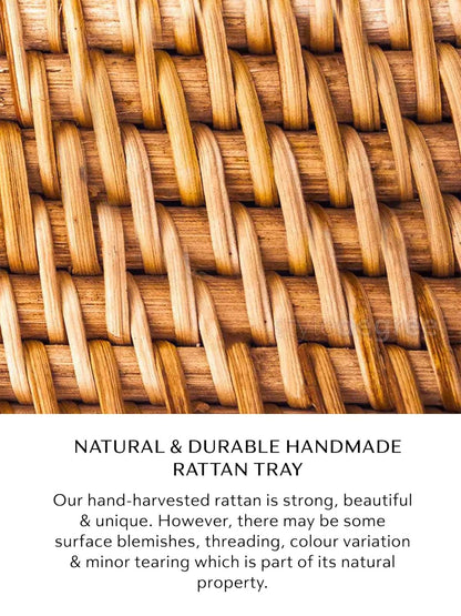 UdrCrafts®  All the Cultures Fabricating India Bamboo Cane Serving Tray | Serveware for Dining Table | Rattan Tea Tray | Wooden Trays for Decoration - Round, Brown (Dia-31 x H8 cm)