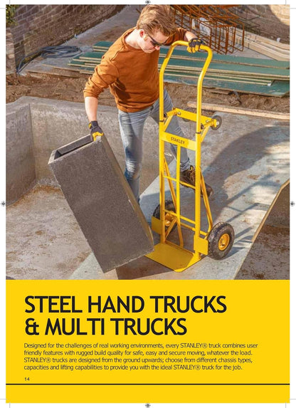 STANLEY SXWT-FT520 Steel Folding Handtruck,120kg Load Capacity,Ergonomic Handle with Knuckle Protection,10" Large Pneumatic Wheels,Foldable Base Plate,Open Dimn: 52x48x113 cm,Folded Dimn: 28x48x80 cm