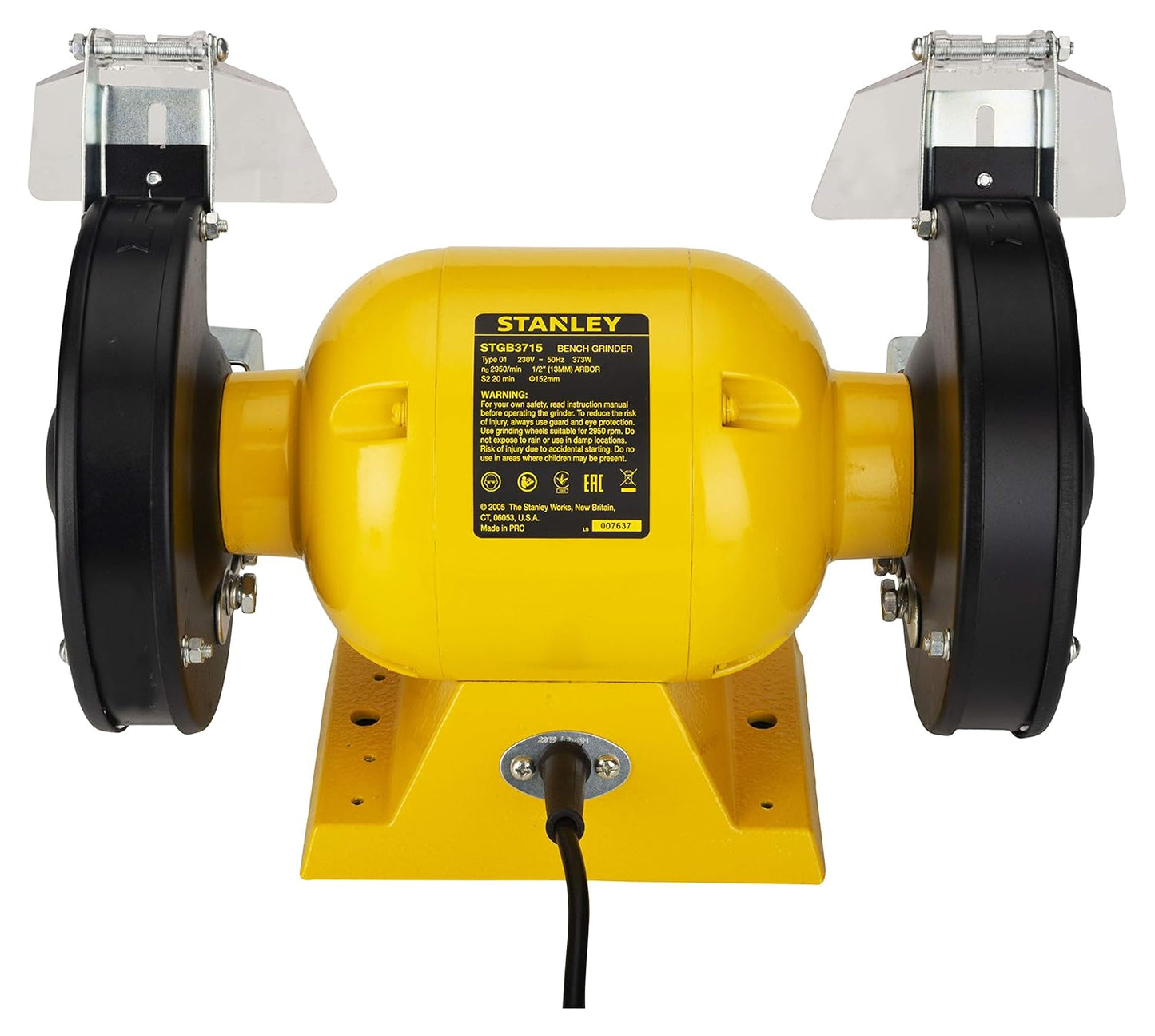 STANLEY STGB3715 373W 152mm Bench Grinder (Yellow) with 2 Eye Shields