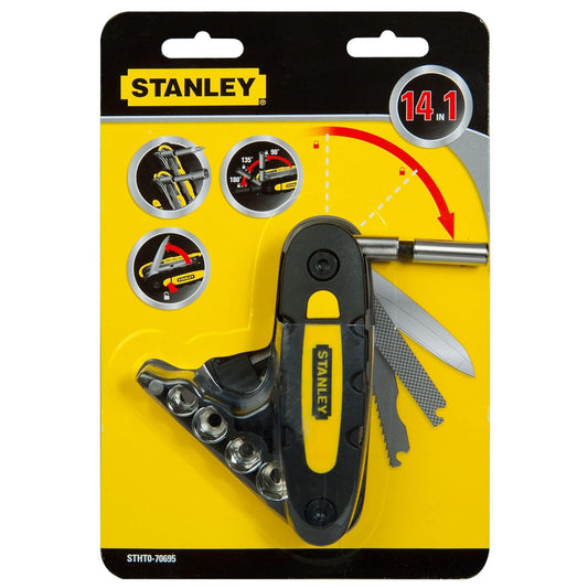 STANLEY STHT0-70695 Folding and Locking 14-in-1 Multi-Tool, Compact & Portable, KIT Contains Knife, Saw, Bottle Opener, File, Holder for Bits & Drive Adaptor for Sockets