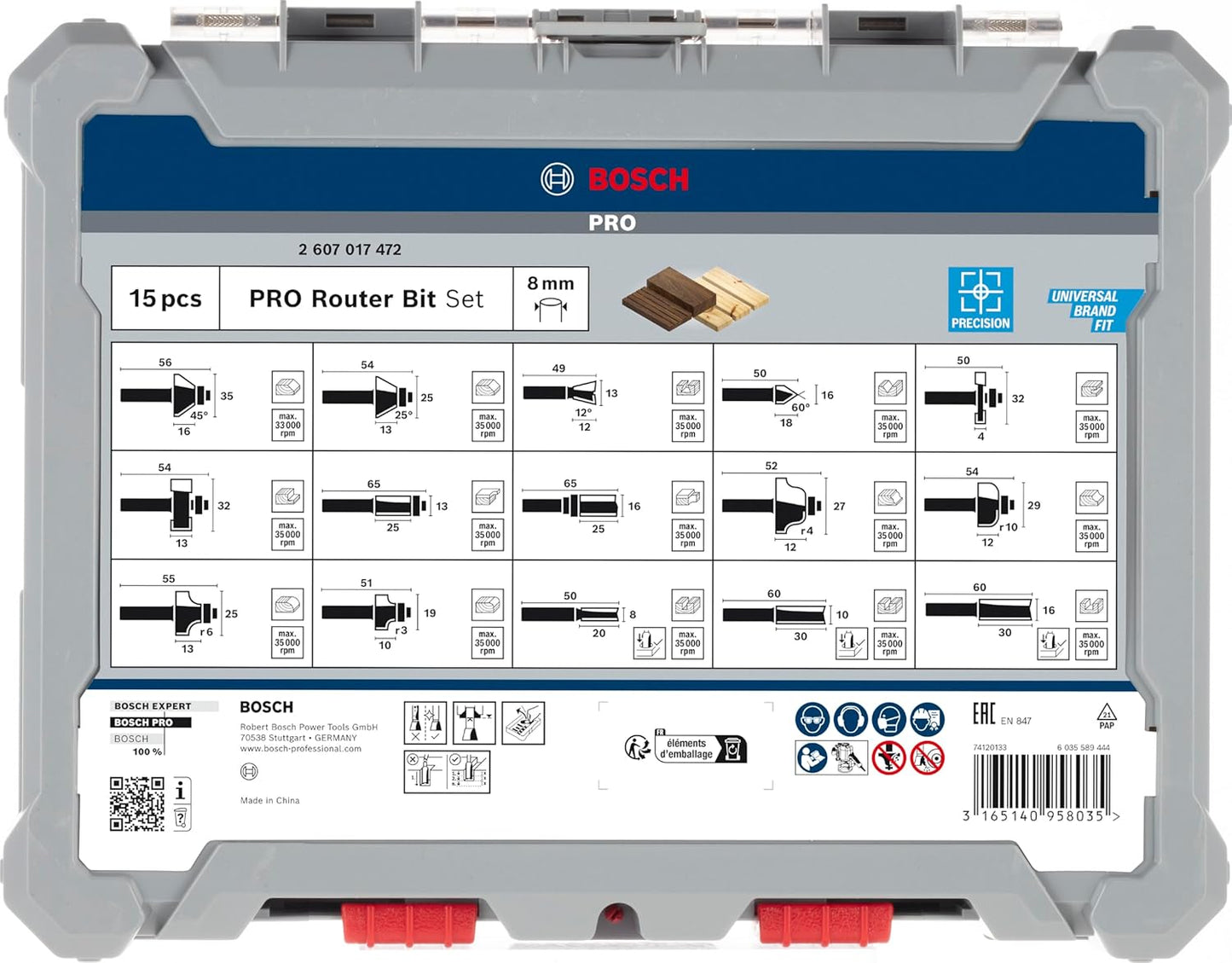Bosch 15 Pcs Router Bit Set (2607017472)