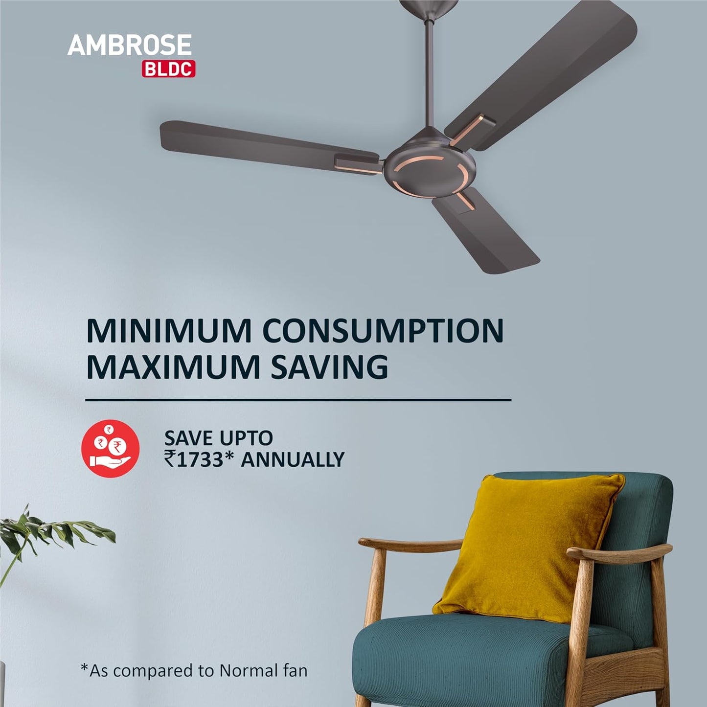 Havells 1200Mm Ambrose Bldc Motor Ceiling Fan|Premium Matt Finish, Decorative Fan, Remote Control, High Air Delivery|5 Stars Rated, Upto 60% Energy Saving, 2 Yr Warranty|(Pack Of 1, Copper)