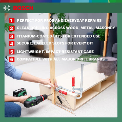 BOSCH 50-piece X-Line TiN-Coated Set | All-in-One DIY Drill & Screw Kit | 11 x Metal Drill Bits, 6 Masonry, 5 Wood Bits, Spade Bits, 18 Screwdriver Bits, Countersink, Knife & Nutsetters