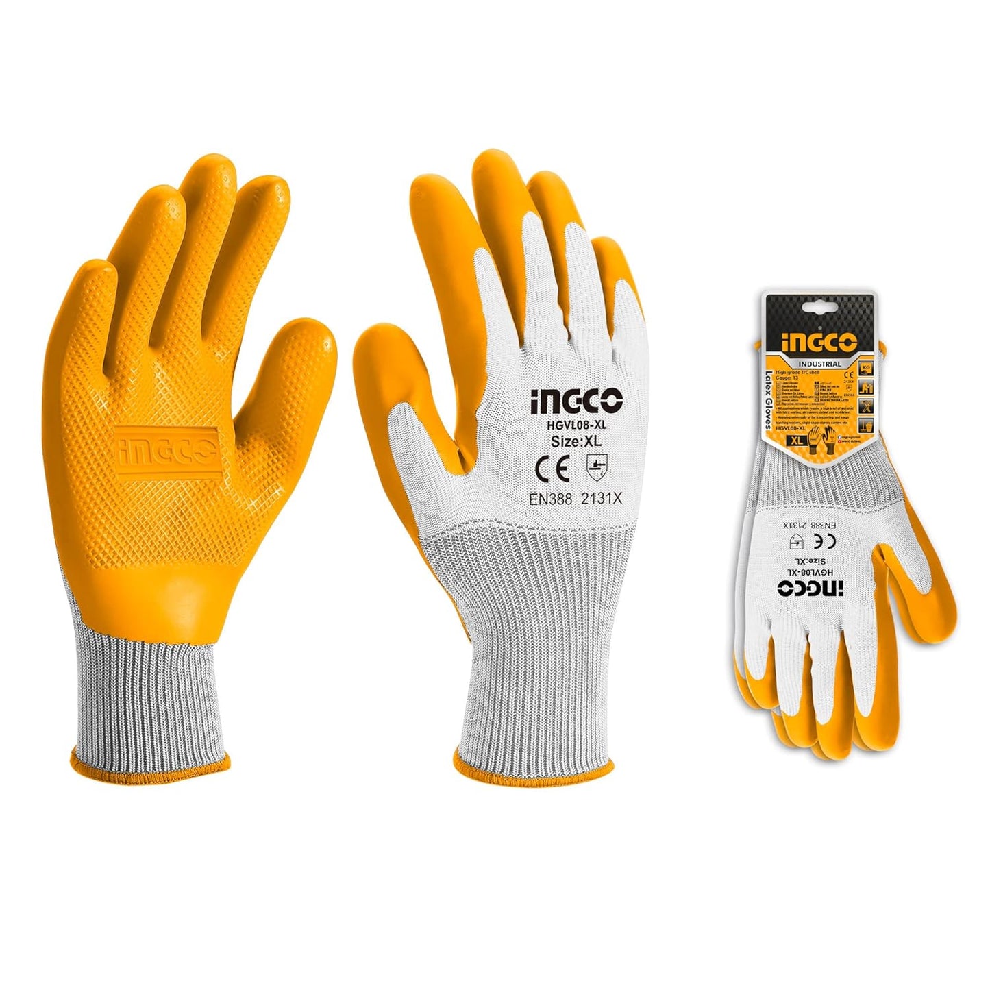 Ingco Latex Hand Gloves, Anti Cut Resistant, Industrial Use Safety Gloves, Gardening Gloves, Use For Heavy Cargo Handling Worker, Slight Sharp Objects Carrier Etc, Pack of 1 Pair