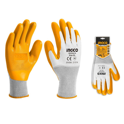 Ingco Latex Hand Gloves, Anti Cut Resistant, Industrial Use Safety Gloves, Gardening Gloves, Use For Heavy Cargo Handling Worker, Slight Sharp Objects Carrier Etc, Pack of 1 Pair