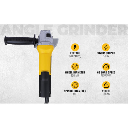 DEWALT DWE750T-IN,750Watt, 4" (100mm) Ultra SLIM Heavy Duty Angle Grinder Engineered For Heavy Duty Applications with Spindle Lock and Toggle Switch, 2 Year Manufacturer Warranty(SIDE HANDLE INCLUDED)