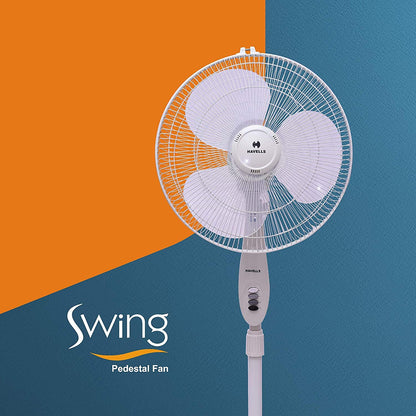 Havells 400mm Swing Pedestal Fan | 120 Ribs Guard Safety, Smooth Oscillation, Heavy Base For Stability, 3 Star | High Air Delivery, Aesthetic Design, Telescopic Arrangement | (Pack of 1, Off White)