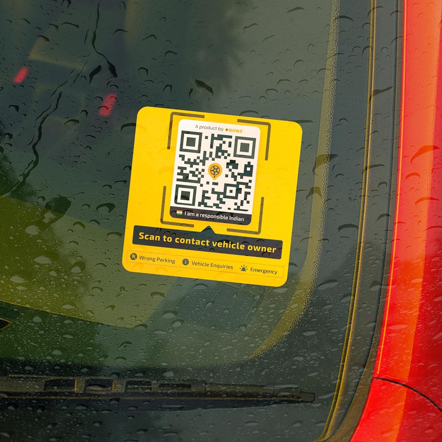 Akshar Arts Bhuwana  Reach Me (Pack of 2) – Waterproof Contact Sticker/Tag for Car with Privacy-Protected Calling, Wrong Parking, Emergency Call & Location Sharing, Notification Alerts via Ajjas App. (2)