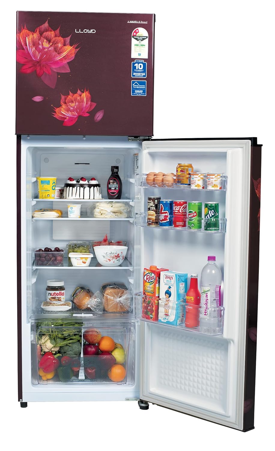 Havells-Lloyd Refrigerator Double Door 283L 2Star Inverter Sakura Red Toughened Glass/3N GLFF292ASRT1PB, Free 1 Year Extended warranty