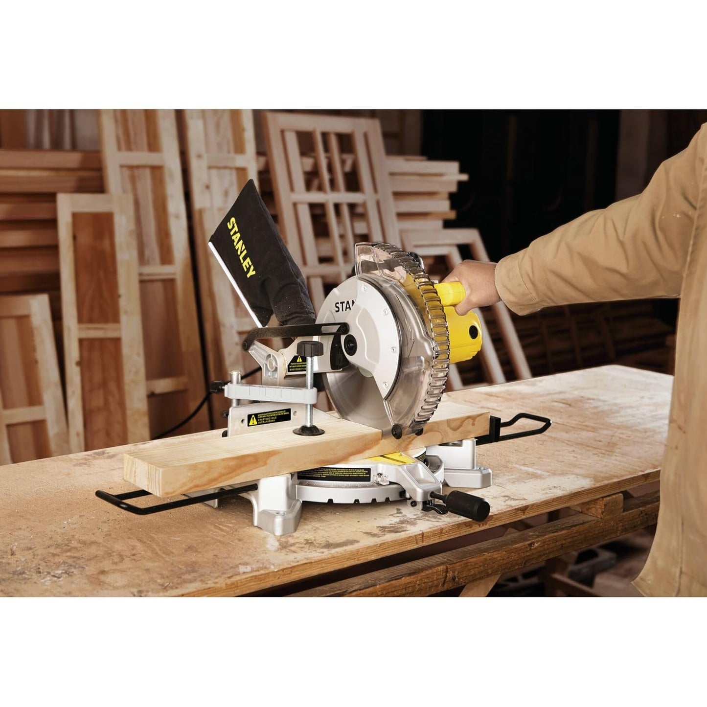 STANLEY SM16-IN 1650W 10" Compound Mitre Saw, 4800 RPM, Compact Size and Lightweight 254mm Blade Diameter+ 1 Year Warranty, (Yellow and Black)