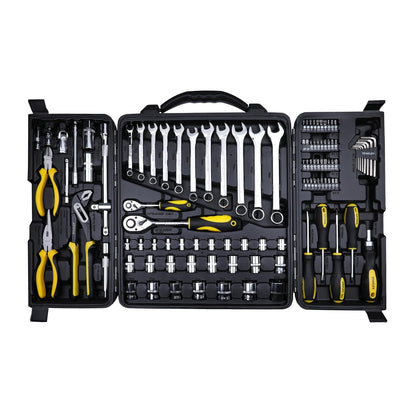 STANLEY STMT81243 110-Piece High Quality Multi-Toolkit containing Pliers, Spanners, Drivers, Sockets, Bits, Wrenches & Ratchets for Home, DIY & Professional Use, 1 Year Warranty, Yellow & Black