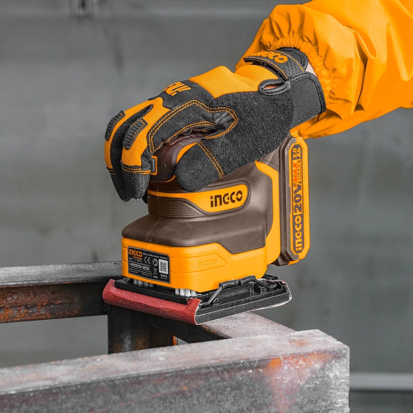 INGCO 20V Cordless 1/4 Sheet Sander 12000RPM Electic Orbital Sander with 1Pcs 2.0Ah Battery and 1Pcs Charger CSHSLI20141