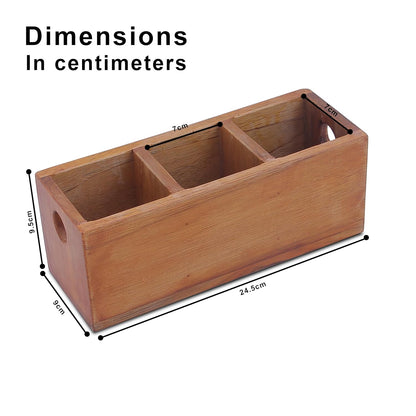 Udaipur Handicrafts Holder for Kitchen Dining Table Hotel Teak Wood Premium Kitchen Accessories (3 Compartment)24L x 9.5W x 10H cm), Brown