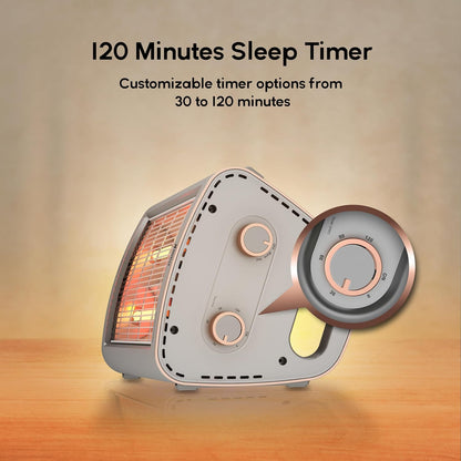 Havells Comodito 900 Watt Room Heater | Safety Grill, 120 Minute Sleep Timer Control knob | Rust Free Stainless Steal Reflector, Carbon Fiber Rods, Power Off & Heat Setting | (Pack of 1, Grey)
