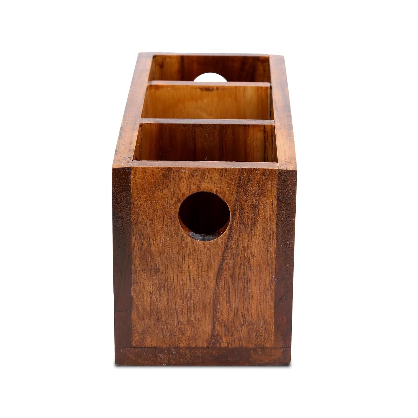 Udaipur Handicrafts Holder for Kitchen Dining Table Hotel Teak Wood Premium Kitchen Accessories (3 Compartment)24L x 9.5W x 10H cm), Brown