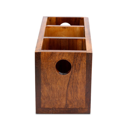 Udaipur Handicrafts Holder for Kitchen Dining Table Hotel Teak Wood Premium Kitchen Accessories (3 Compartment)24L x 9.5W x 10H cm), Brown
