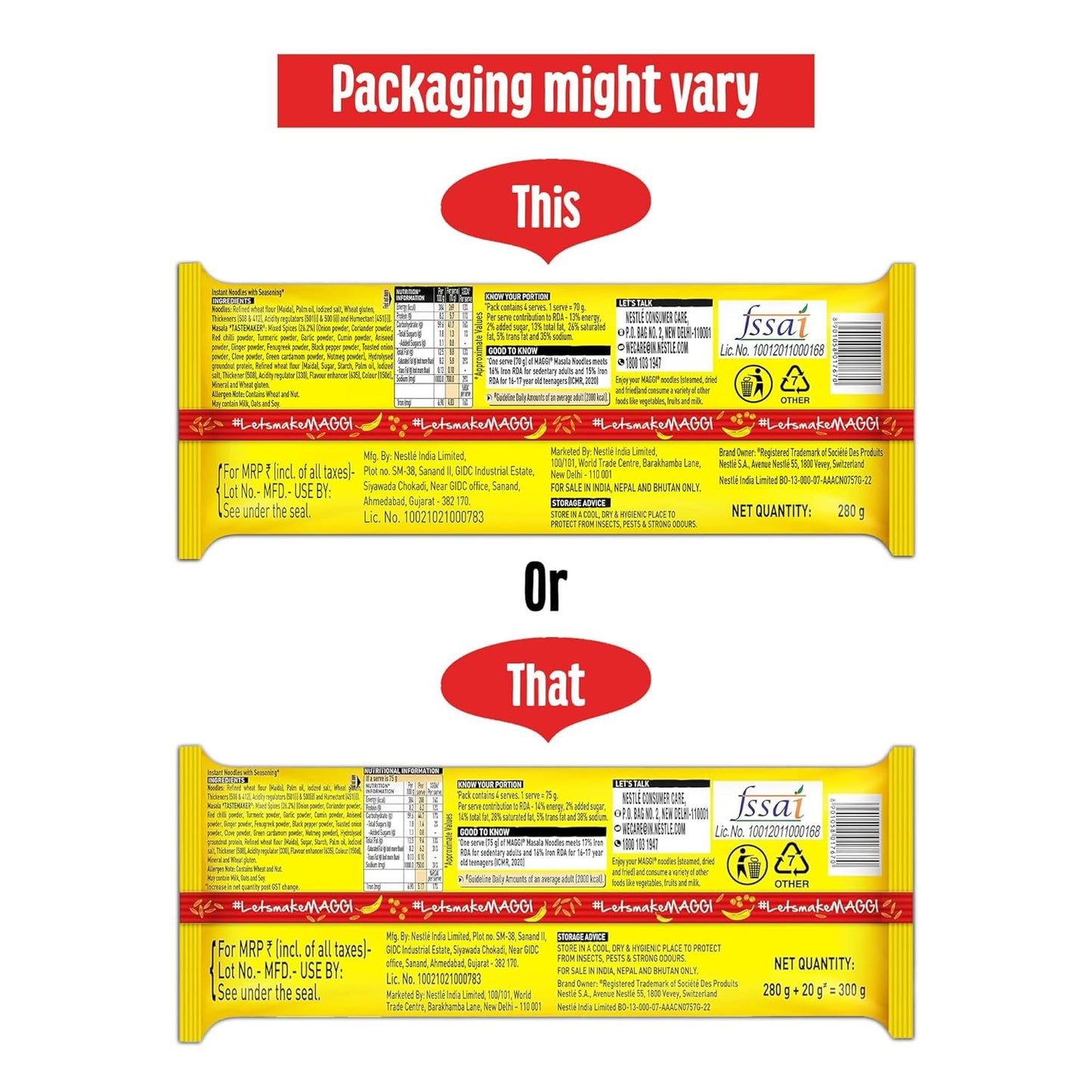 MAGGI 2-Minute Instant Noodles, Favourite Masala Taste, Masala Noodles With Goodness Of Iron, Made With Choicest Quality Spices, 280g/300g Pouch (weight may vary)