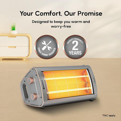 Havells Comodito 900 Watt Room Heater | Safety Grill, 120 Minute Sleep Timer Control knob | Rust Free Stainless Steal Reflector, Carbon Fiber Rods, Power Off & Heat Setting | (Pack of 1, Grey)