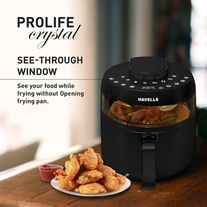 Havells Prolife Crystal Digital Air Fryer 5.5L, 1500W|D 8 Pre-sets| Aerocrisp Technology with 85% Less Oil Cooking| Dehydrator Mode| Auto-Shutoff|See-Through Window| 2Yr Door Step Warranty by Havells