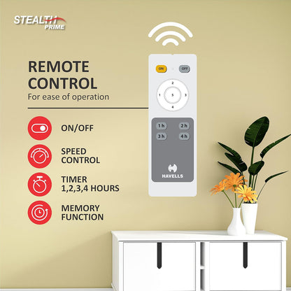 Havells 1200Mm Stealth Prime Bldc Motor Ceiling Fan|Most Silent&Premium, 5 Stars With Rf Remote, 100% Copper|Upto 55% Energy Saving, Timer, Memory Backup|(Pack Of 1, Marbel Dusk)