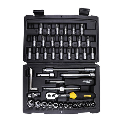 STANLEY STMT72794-8 1/4'' 46-PIECE Square Drive Metric Socket & Bit Set, Made with Double Nickel Chromium Alloy Coated Tip, Maxi-Drive™ Design Provides 15% More Torque than Standard Sockets, BLACK