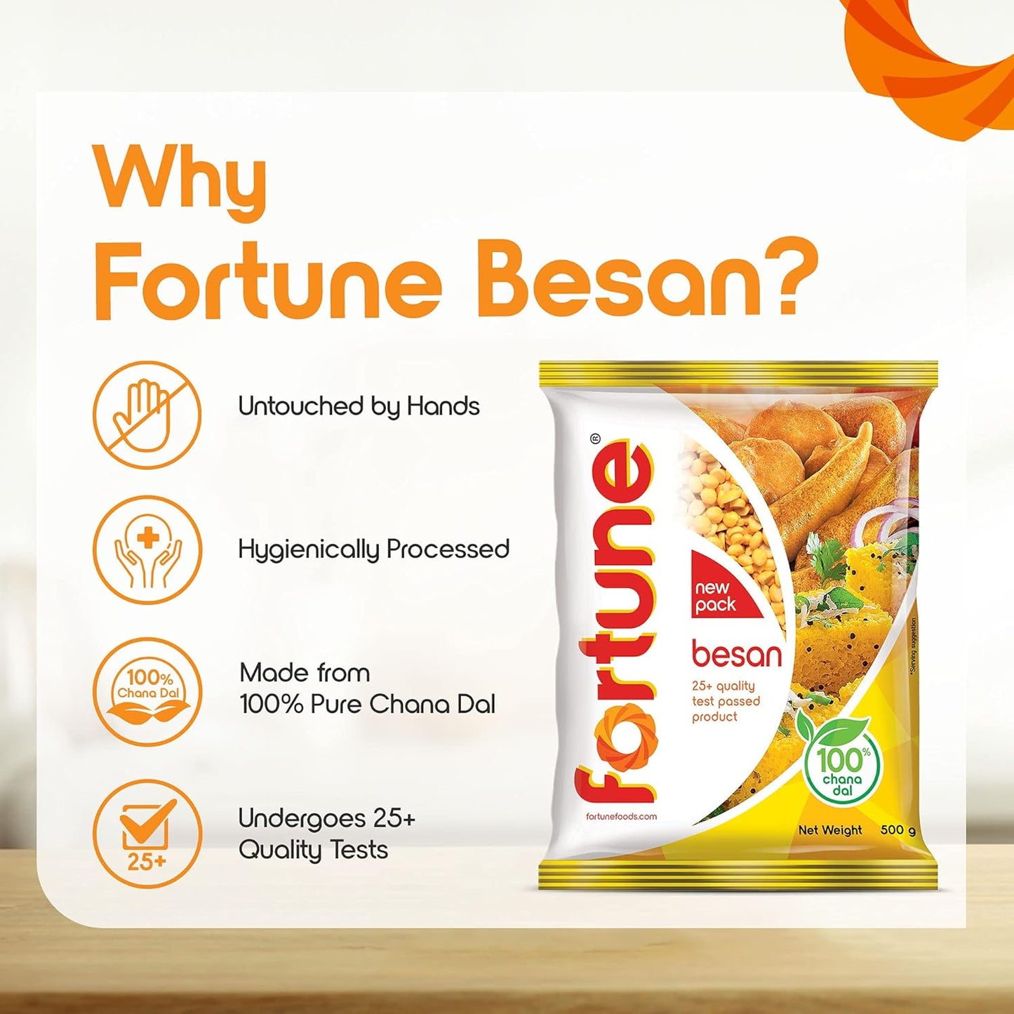 FORTUNE Chana Besan, 100% Chana Dal 100% Taste, 500 Gm
