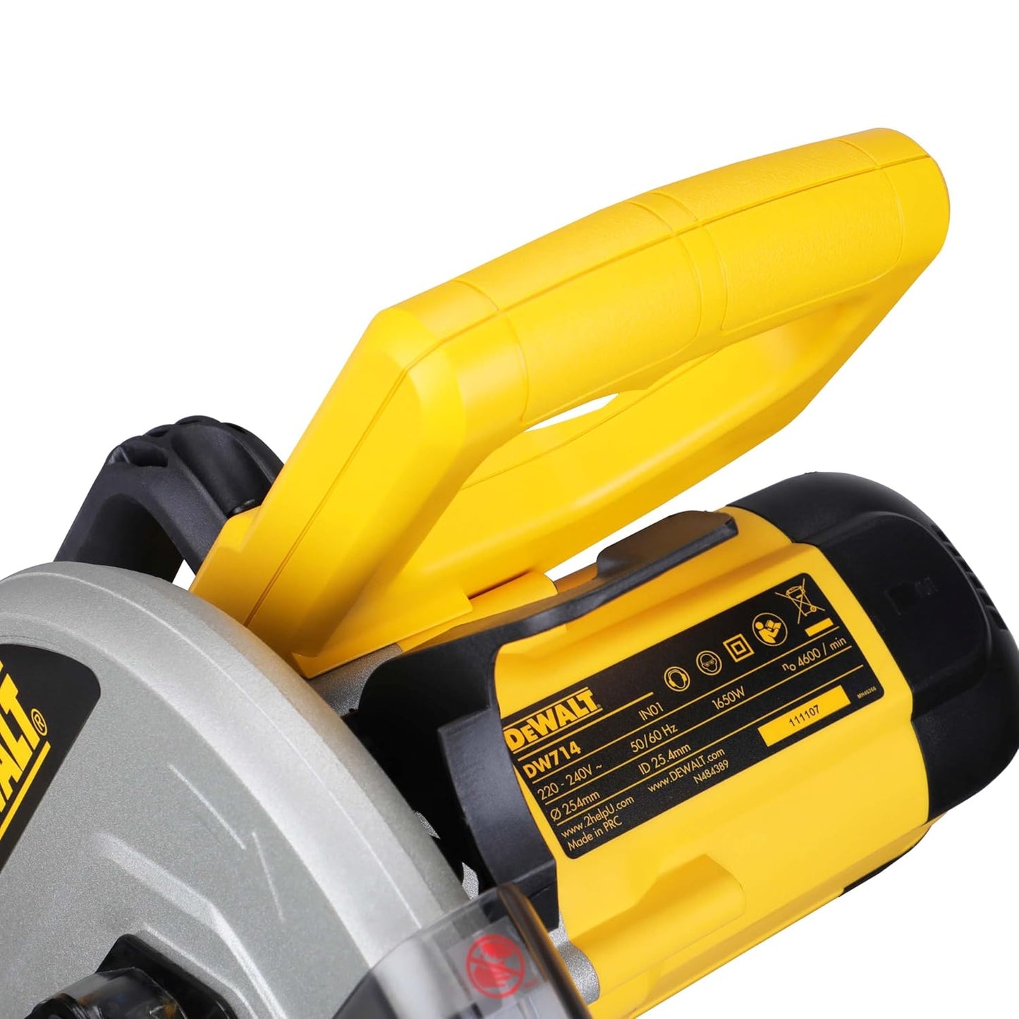 DEWALT DW714-IN 10"(254 mm) Corded Compound Mitre Saw With 80T TCT Alu. Blade, 1650W Univ. Motor, 4600 RPM, Max. Cross-cut Capacity 90 Deg.: 130 mm, Ideal For Cutting Wood & Tiles, Horizontal D-Handle