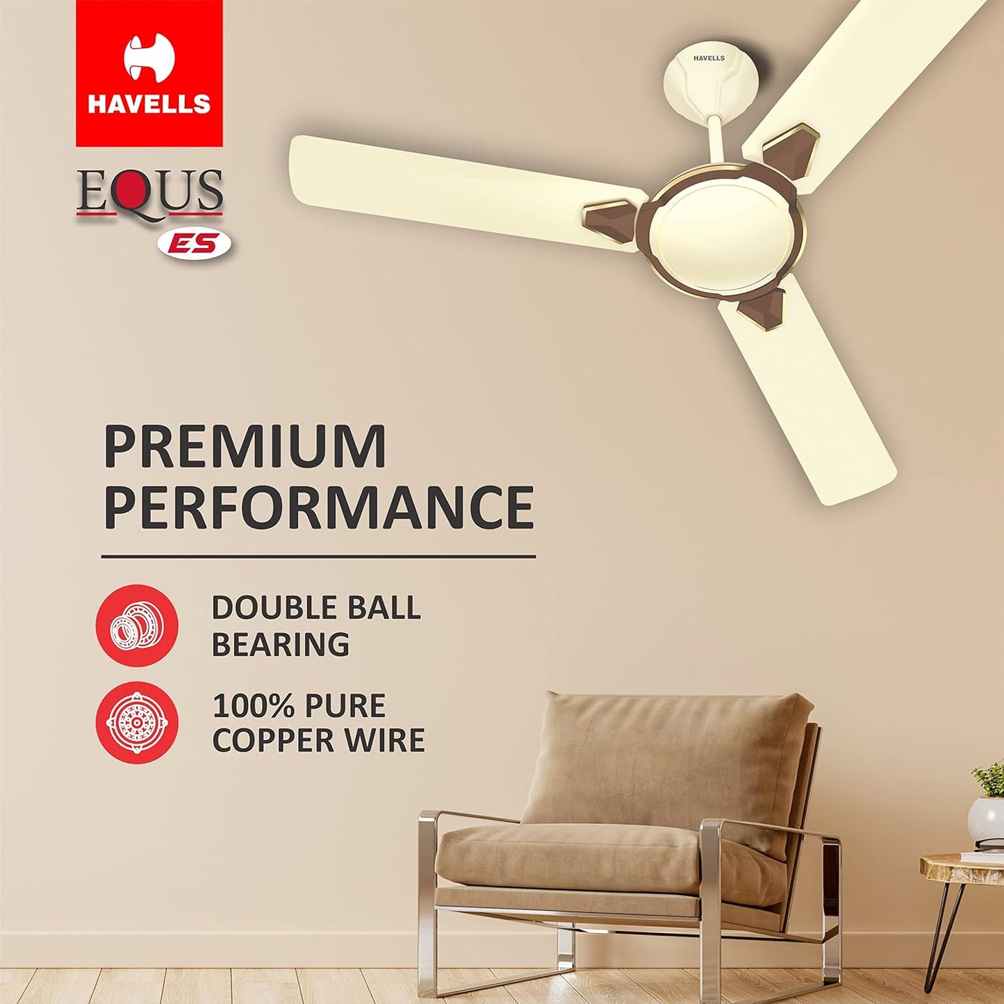 Havells 1200mm Equs ES Ceiling Fan | Premium Finish, Decorative Fan, Elegant Looks, High Air Delivery, Energy Saving, 100% Pure Copper Motor | 2 Year Warranty | (Pack of 1, Bianco Bronze) 1 Star