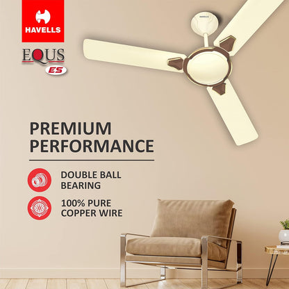 Havells 1200mm Equs ES Ceiling Fan | Premium Finish, Decorative Fan, Elegant Looks, High Air Delivery, Energy Saving, 100% Pure Copper Motor | 2 Year Warranty | (Pack of 1, Bianco Bronze) 1 Star
