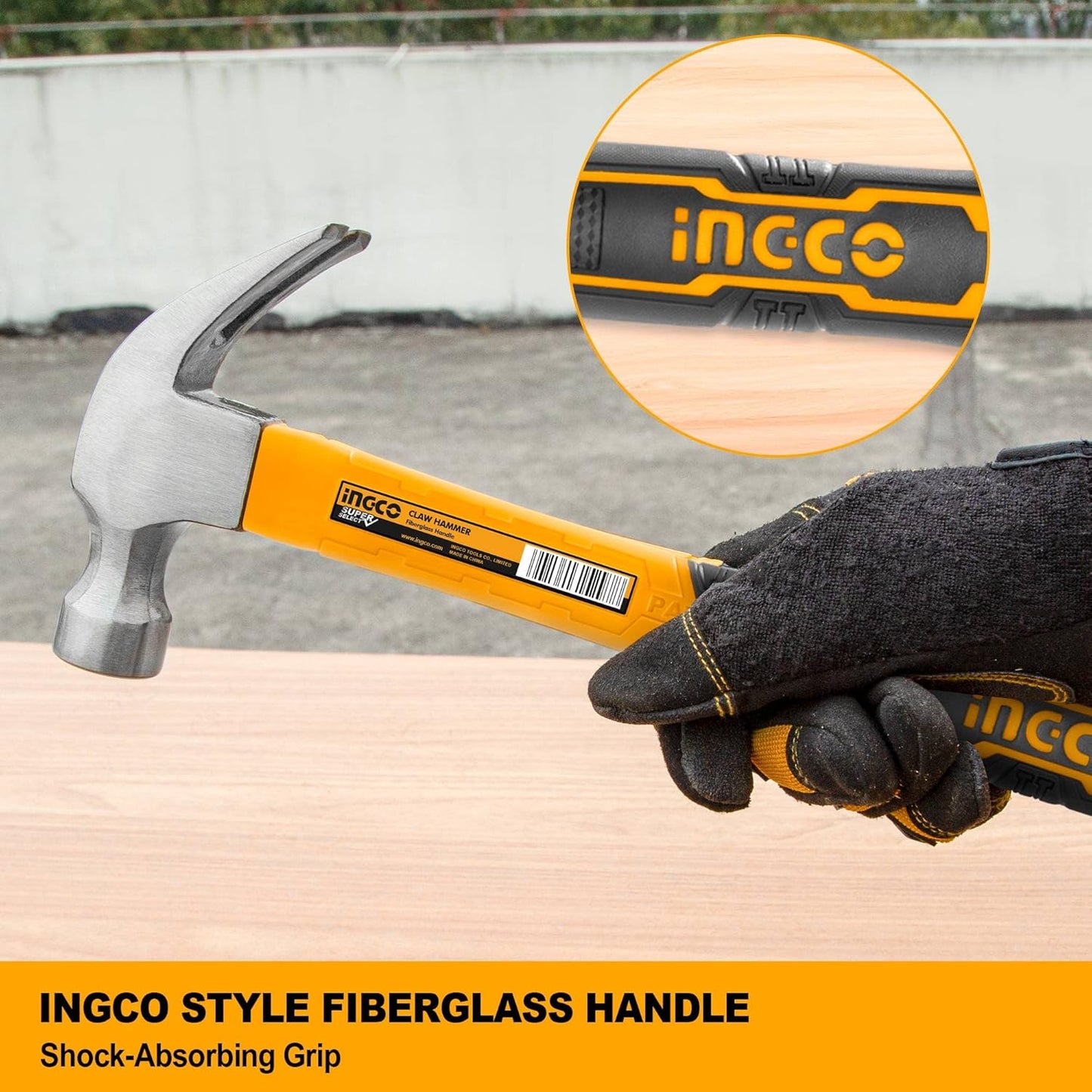 INGCO Claw Hammer, Professional Claw Hammer, 8oz/220g | 45# Carbon Steel, Heat Treatment Drop-Forged Hammerhead for Pulling nails, Prying Boards, Demolition work, Splitting Wood