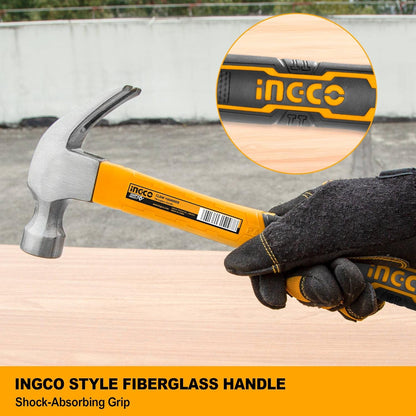 INGCO Claw Hammer, Professional Claw Hammer, 8oz/220g | 45# Carbon Steel, Heat Treatment Drop-Forged Hammerhead for Pulling nails, Prying Boards, Demolition work, Splitting Wood
