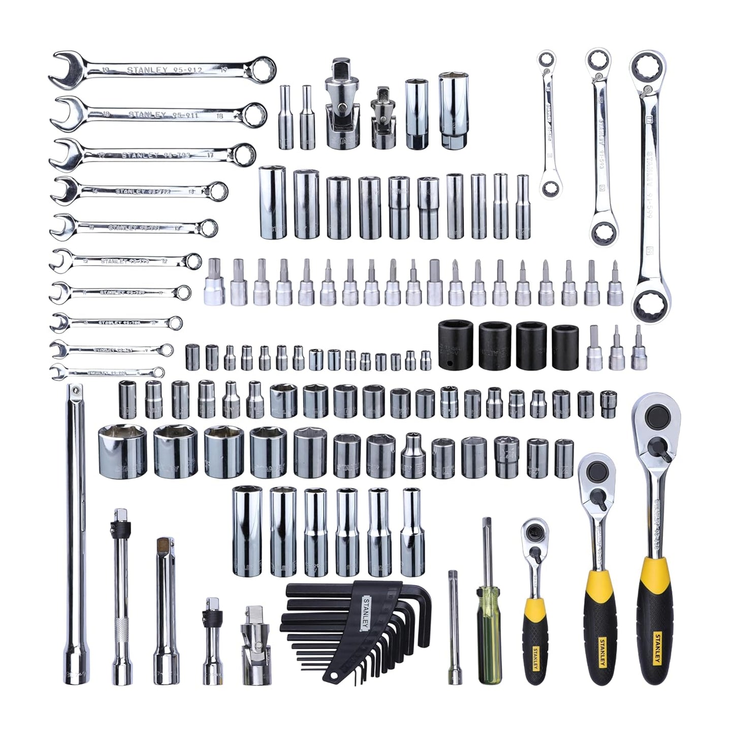 STANLEY 94-181 150-Piece High Quality Multi-Toolkit containing Spanners, Drivers, Sockets, Bits & Wrenches for Home, DIY & Professional Use, YELLOW & BLACK