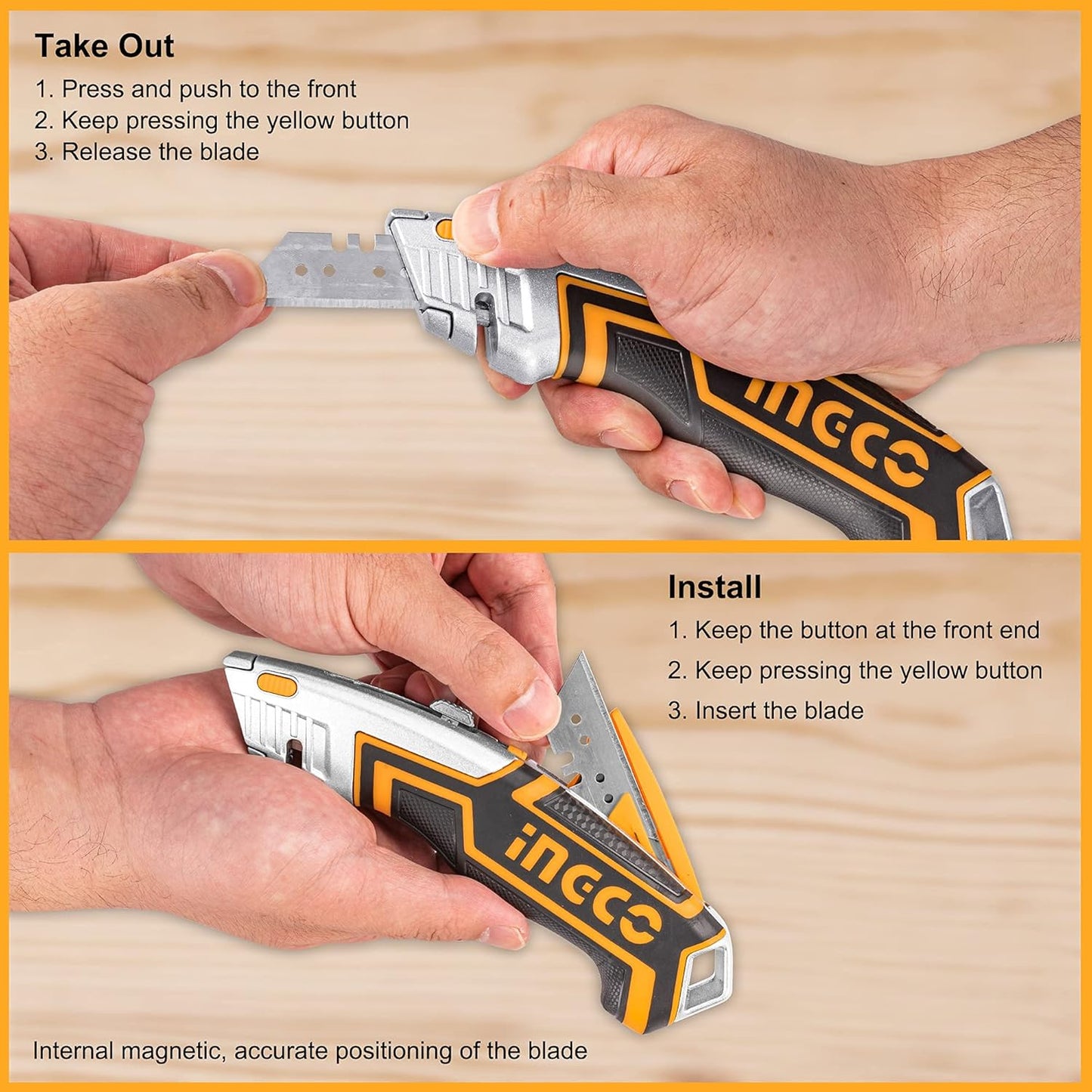 INGCO Box Cutter, Utility Knife, INGCO Pocket Knife retractable with 5 blades, Lock-Back Design, and Lightweight Aluminum Design