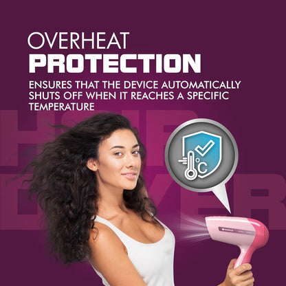 Havells 1200W Powerful Hair Dryer|Overheat Protection|2 Heat Settings (Hot/Warm)|Heat Balance Technology|Premium Pink|Your Perfect Blow Dry Companion For Effortless Hair Styling|Hd1903-1200 Watts