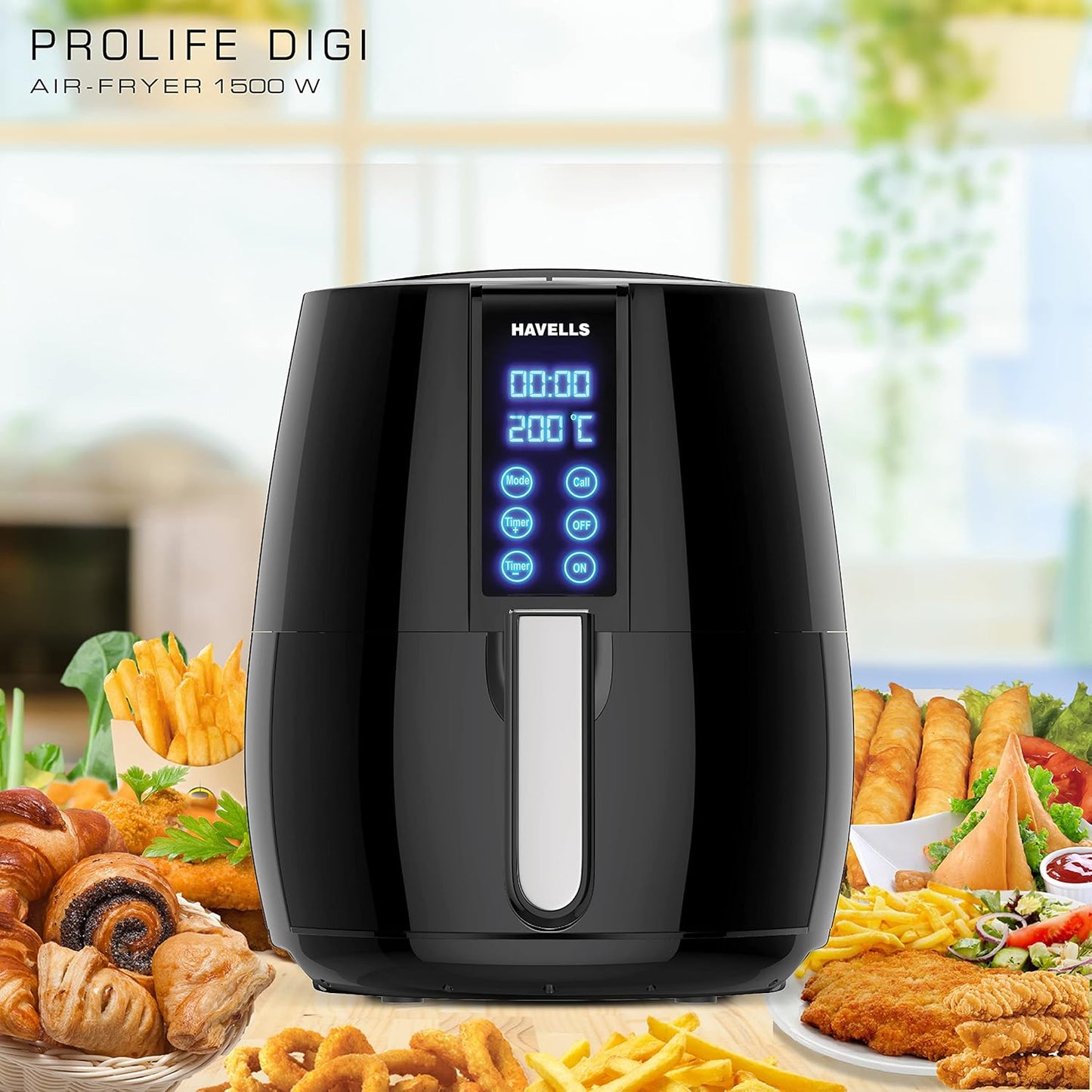 Havells Air Fryer Prolife Digi with 4L Capacity | Digital Touch Panel | Auto On/Off | 60 Min Timer | Basket Release Button | Air Filtration System | 2 Yr Warranty, Black|1230W