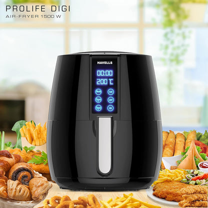Havells Air Fryer Prolife Digi with 4L Capacity | Digital Touch Panel | Auto On/Off | 60 Min Timer | Basket Release Button | Air Filtration System | 2 Yr Warranty, Black|1230W