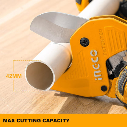 INGCO PVC Pipe cutter Ratchet-type Tube and Pipe Cutter for Cutting O.D. PEX, PVC, and PPR Hoses and Plumbing Pipes up to 5/8"，Uesful for Household, Maintenance, Plumber HPCS05428