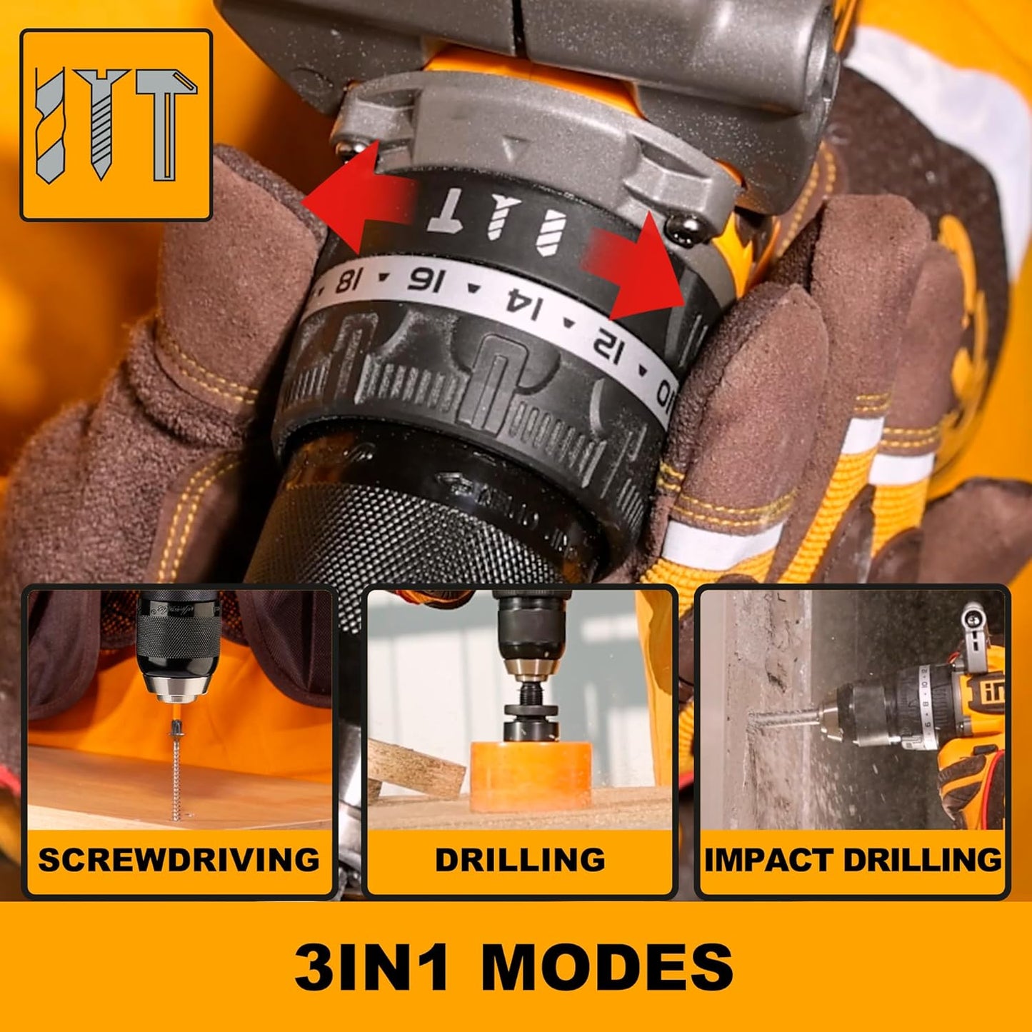 INGCO 20V Cordless Brushless Impact Drill 96NM, Variable Speed 500/2000RPM, 13mm Chuck, 22+1+1 Torque, Auxiliary Handle, with 2Pcs 4.0Ah Battery and 1Pcs Charger, Packed by Carrying Case CIDLI209686