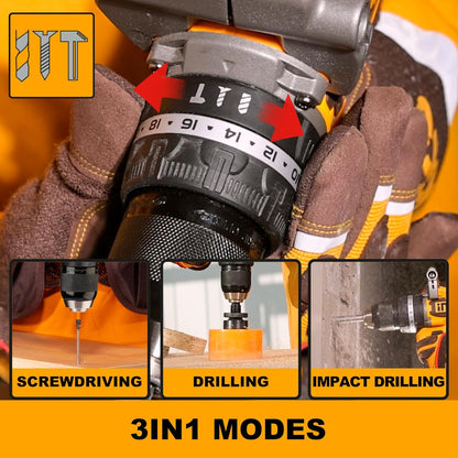 INGCO 20V Cordless Brushless Impact Drill 96NM, Variable Speed 500/2000RPM, 13mm Chuck, 22+1+1 Torque, Auxiliary Handle, with 2Pcs 4.0Ah Battery and 1Pcs Charger, Packed by Carrying Case CIDLI209686