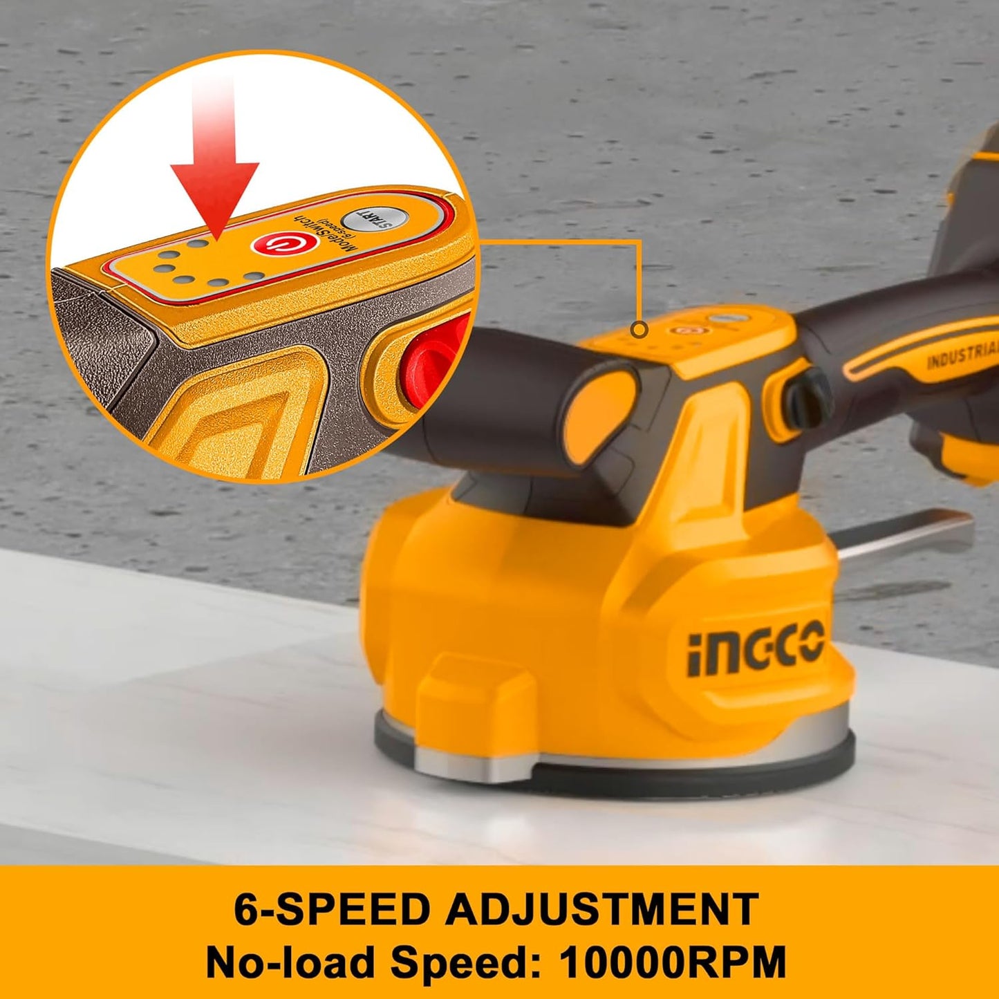 INGCO CTVLI2001 20V Cordless Tile Vibration Machine | 0-10000 RPM, 60kg Suction, 130mm Suction Cup