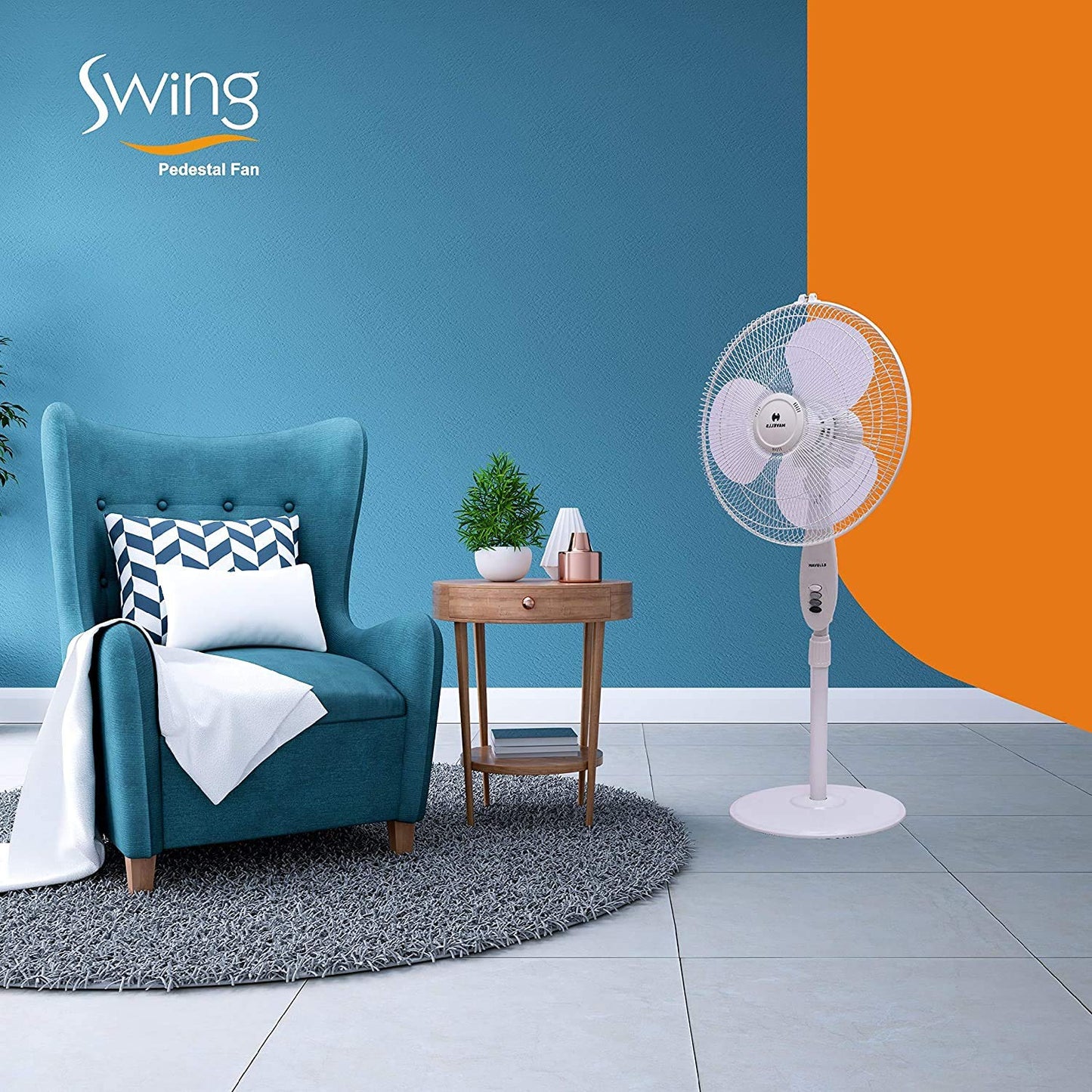 Havells 400mm Swing Pedestal Fan | 120 Ribs Guard Safety, Smooth Oscillation, Heavy Base For Stability, 3 Star | High Air Delivery, Aesthetic Design, Telescopic Arrangement | (Pack of 1, Off White)