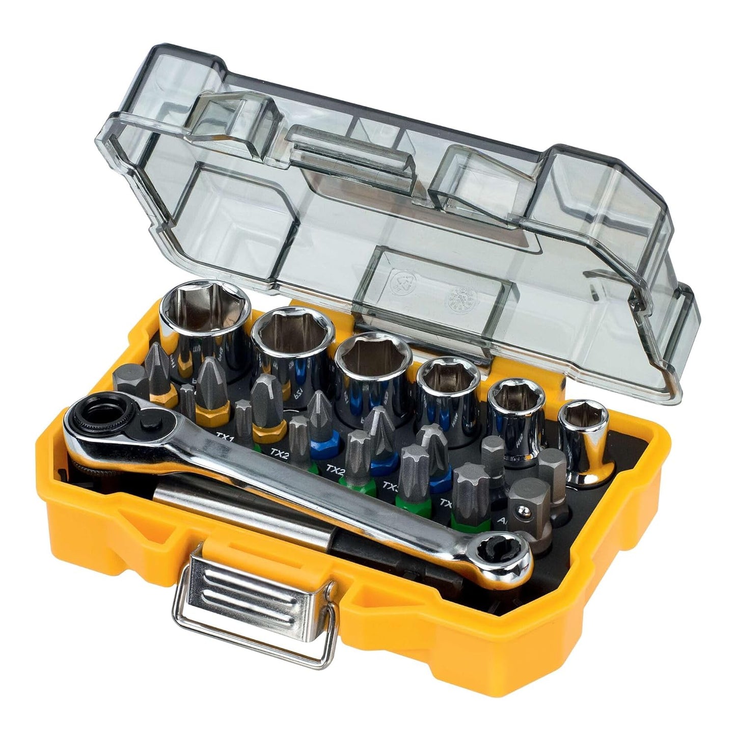 DEWALT DT71516-QZ 24-Piece High Performance Socket and Screwdriver Set With a Case (Includes 6 Sockets, 1 Ratchet, 15 Screwdriving Bits, 1 Adapter, 1 Magnetic Bit Tip Holder)