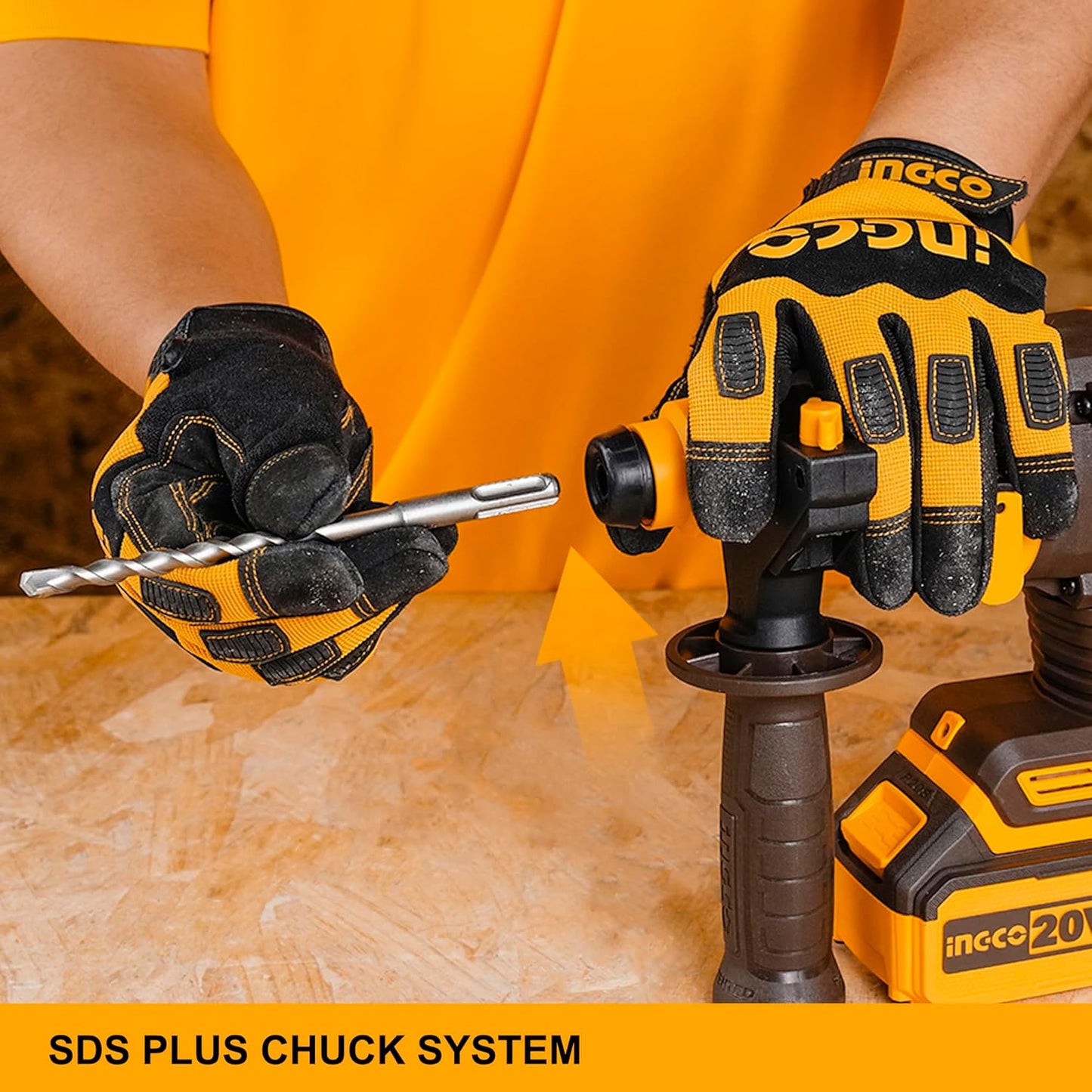 INGCO 20V Lithium-Ion SDS-Plus Rotary Hammer Drill (Body Only) with Brushless Motor, 4IN1 Function Adjust Knob, 2.0J, 5400BPM, 1100RPM, 3Pcs Drill Bits and 1Pcs Chisel CRHLI20208