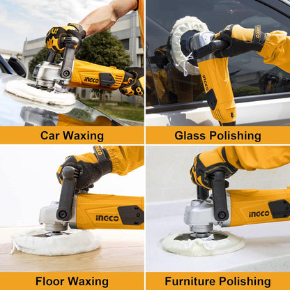 Ingco Angle Polisher Polisher, 180mm Diameter Variable Speed, 1400W | 900-3800RPM, Rotary Car Buffer Polisher Waxer, Detachable Handle Perfect for Boat,Car Polishing and Waxing
