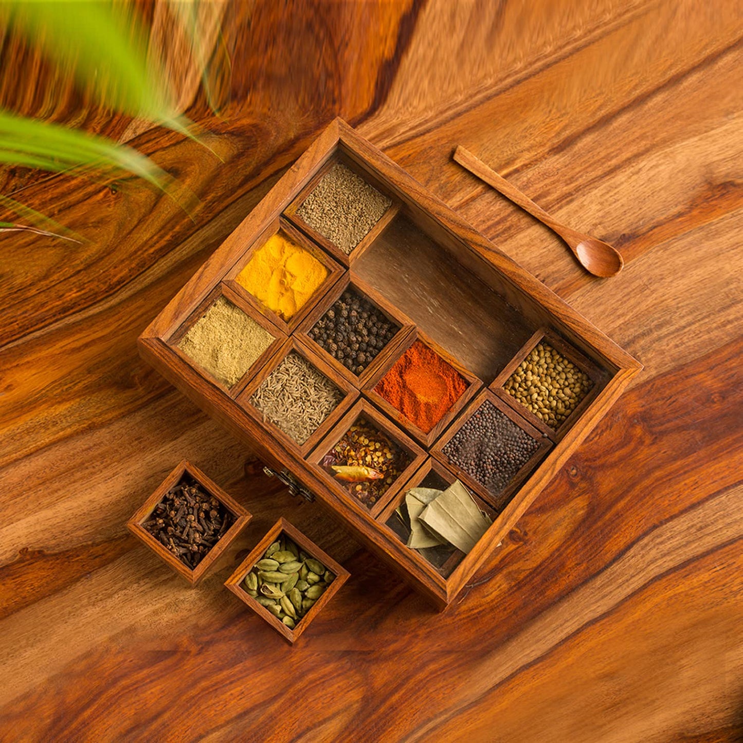 Udaipur Handicrafts Spice Box for Kitchen (12 Detachable Conatiners, Each Container : 45 gram) |Masala Container Dabba Spice Box Wooden Namak Dani for Kitchen Masala Dani Box