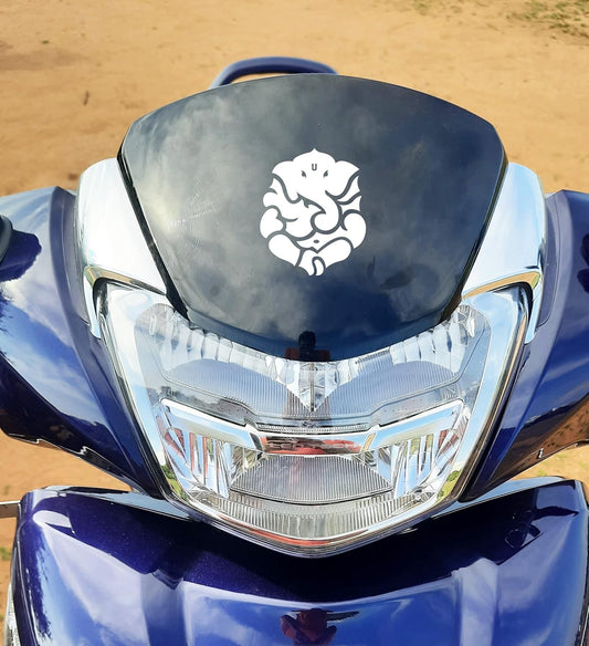 Akshar Arts Bhuwana  god Ganesha Sticker for Bike and car Reflective Vinyl and Waterproof,Size(6.6cmx5.5cm),Pack of 2 (White)-Self-Adhesive