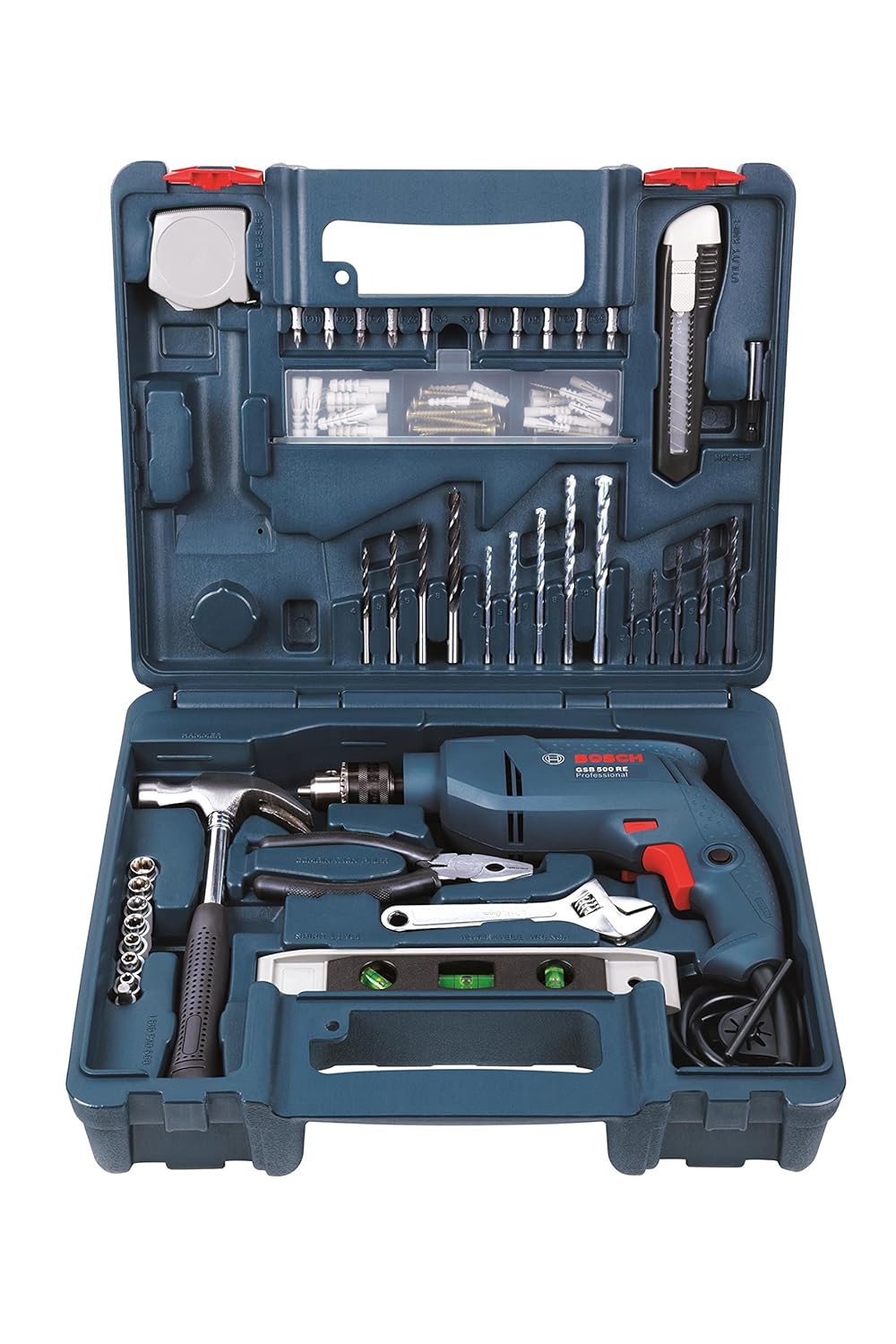 BOSCH Professional GSB 500 RE Corded-Electric Drill Tool Set, 10 mm, 500 Watt, 1 Year Warranty, Blue