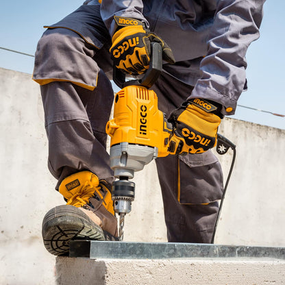 INGCO 1100W Electric Handheld Concrete Cement Mixer, 16MM Heavy-Duty Keyed Chuck | D Handle | Self-Lock | Froward/Reverse Concrete Mixing Drill Machine Suitable for Mixing Cement, Mortar, Paint