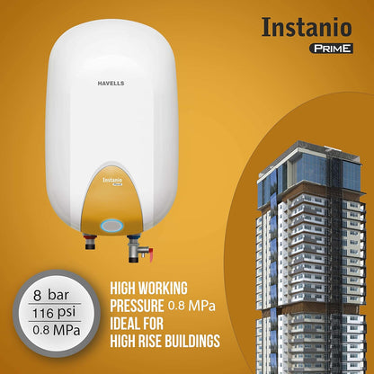 Havells Instanio Prime 15 Litre Storage Water Heater (Geyser)| Temp. Sensing Color Changing LED Indicator | Glass Coated Anti Rust Tank| Warranty: 5 Year on Tank | High Rise Compatible (White Mustard)